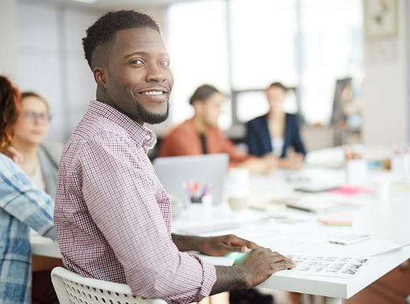 Person at group meeting