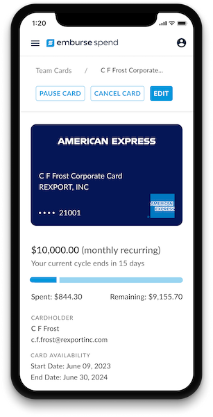 American Express virtual credit card via Emburse app