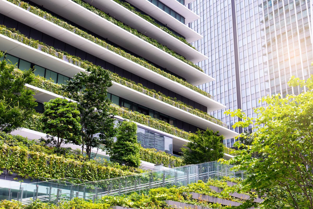 Green cityscape and building