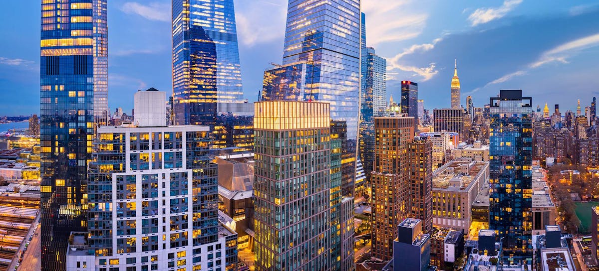 New York City skyline at dusk