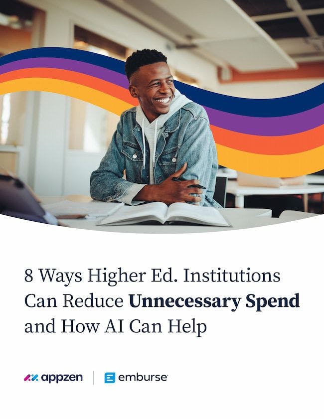 Whitepaper cover for 8 Ways Highed Ed. Institutions Can Reduce Unnecessary Spend and How AI Can Help