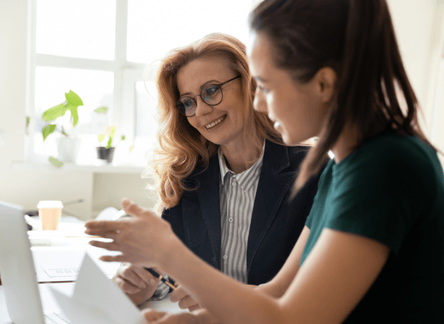 two small business employees talking