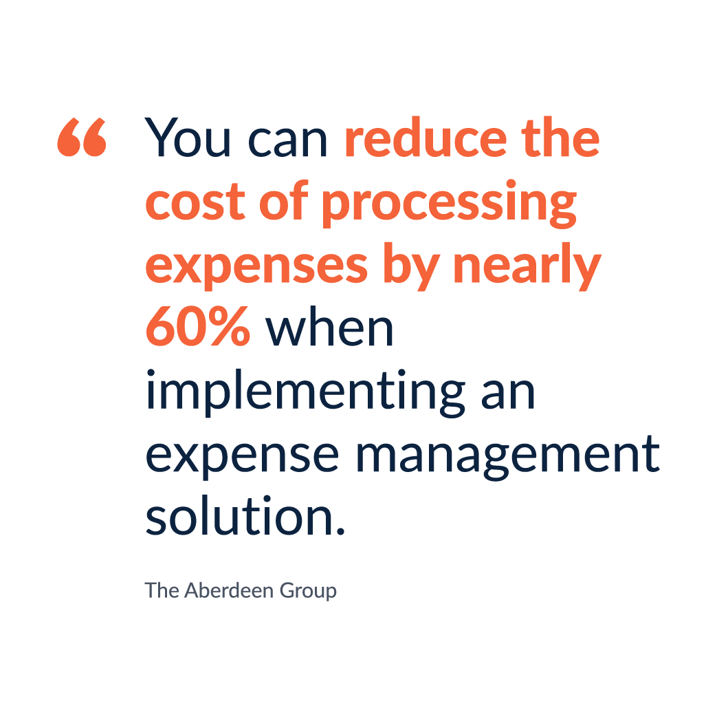 Quote that says you can reduce the cost of processing expenses by nearly 60% when implementing an expense management solution. The Aberdeen Group.